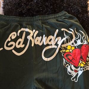 Ed Hardy Olive Pants with Heart and Flame Design
